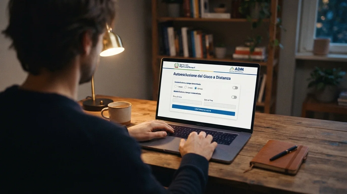 La schermata di accesso al portale RUA dell'ADM con l'interfaccia di autoesclusione visibile su desktop