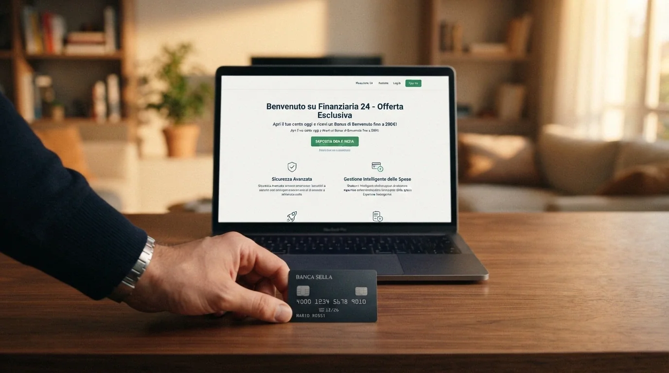 Primo piano di una carta di debito appoggiata accanto allo schermo di un computer che mostra la pagina promozioni di un casinò ADM, con il pulsante di deposito in evidenza
