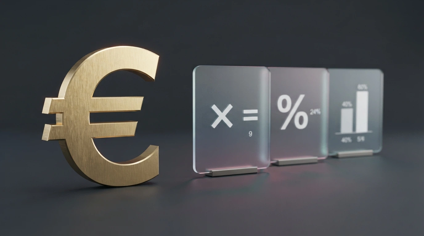 Rappresentazione visiva di una formula con i fattori bonus, wagering e RTP accanto al simbolo dell'euro