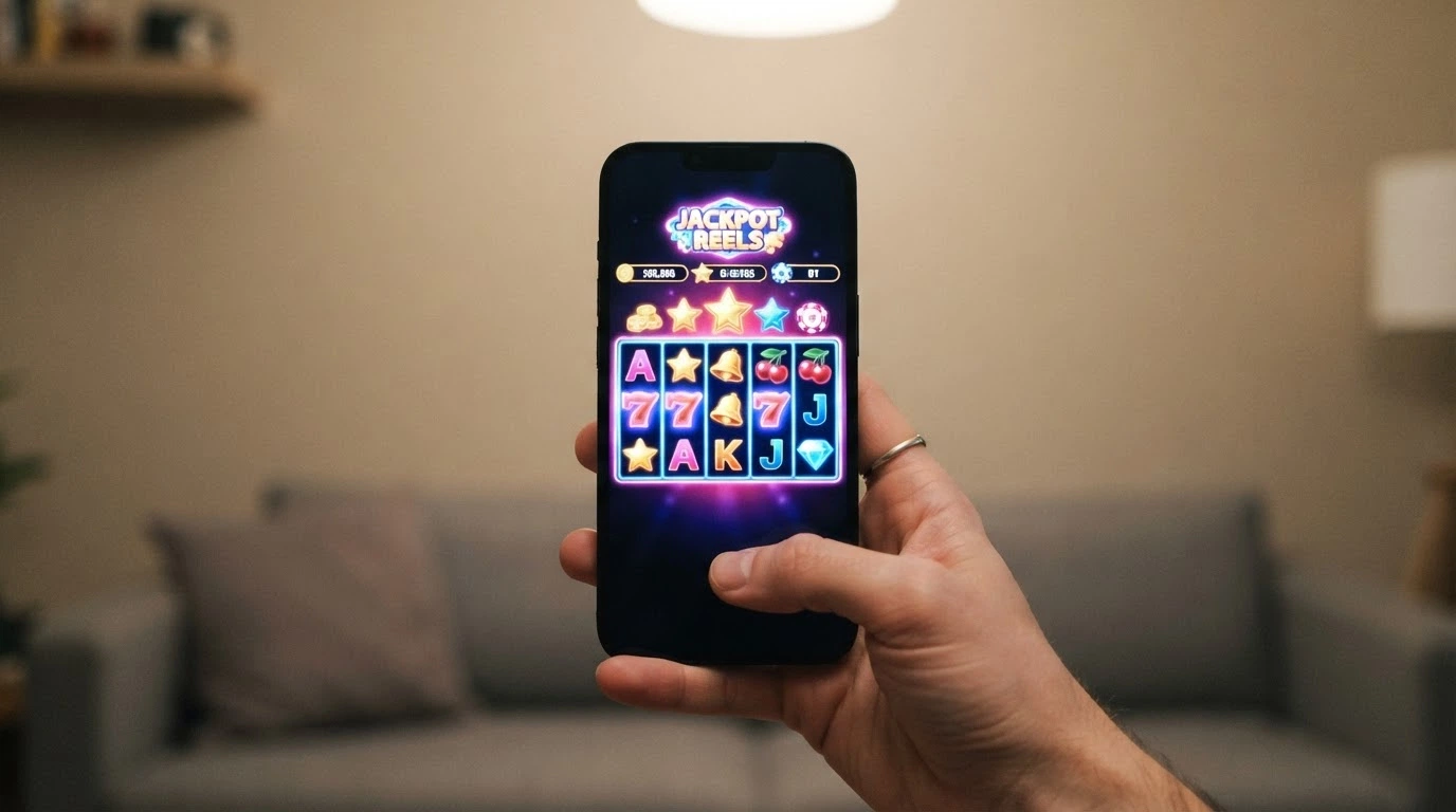 Uno smartphone che mostra un casino online nel browser, con l'icona di Postepay sullo schermo e nessuna app installata