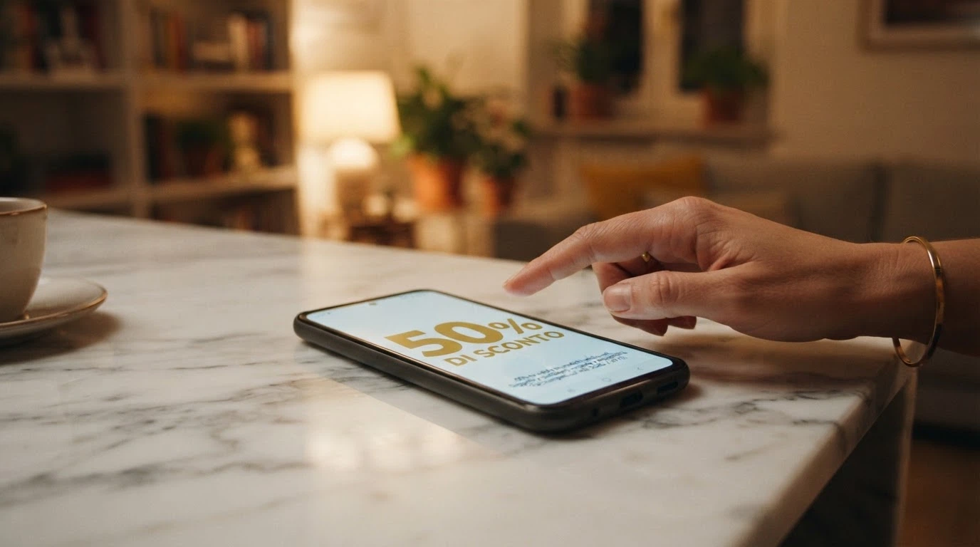 Schermata promozionale di un bonus di benvenuto su smartphone Android con condizioni in evidenza
