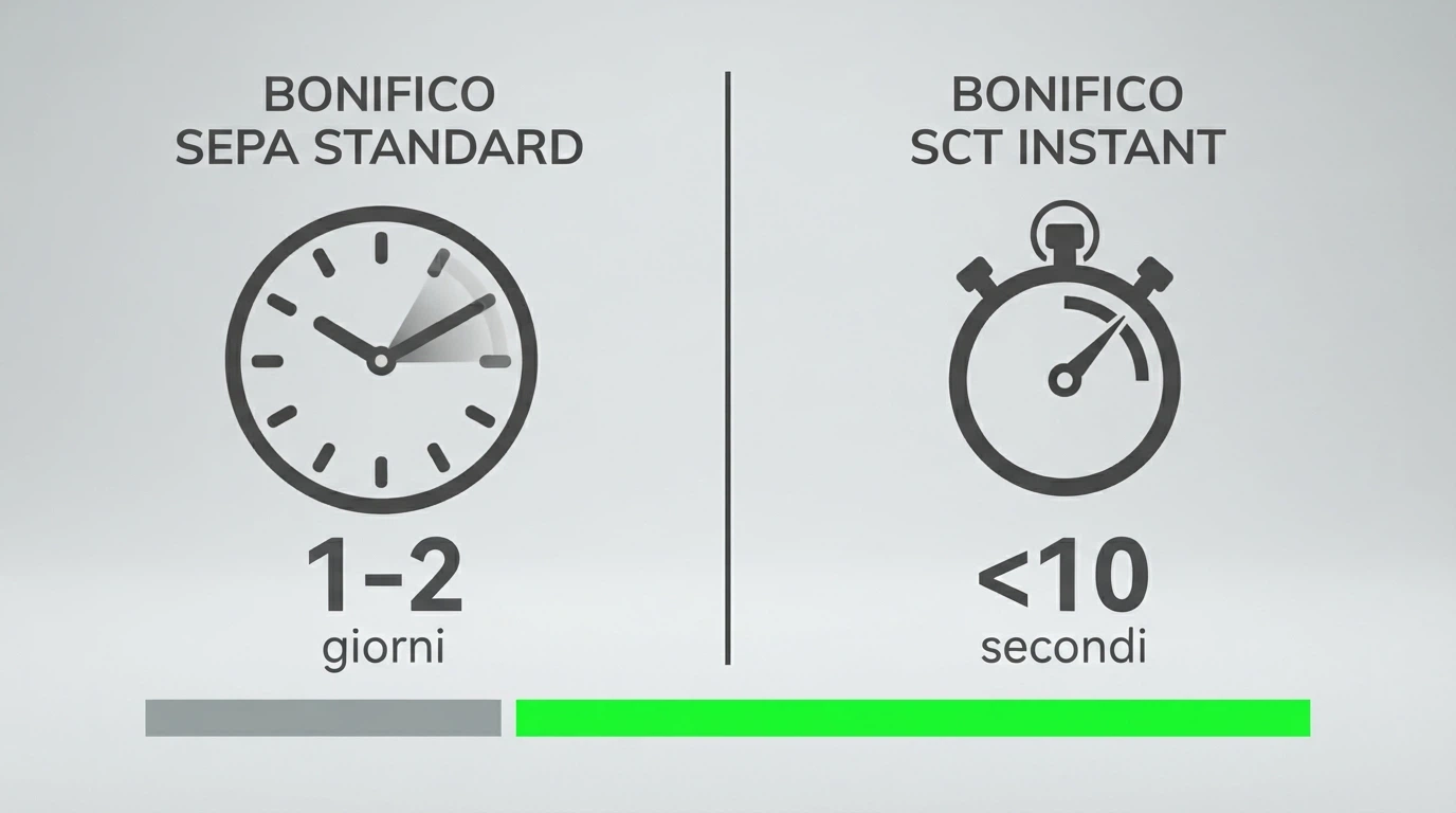 Due colonne affiancate con orologi digitali: a sinistra un calendario che segna 1-2 giorni, a destra un cronometro che segna meno di 10 secondi
