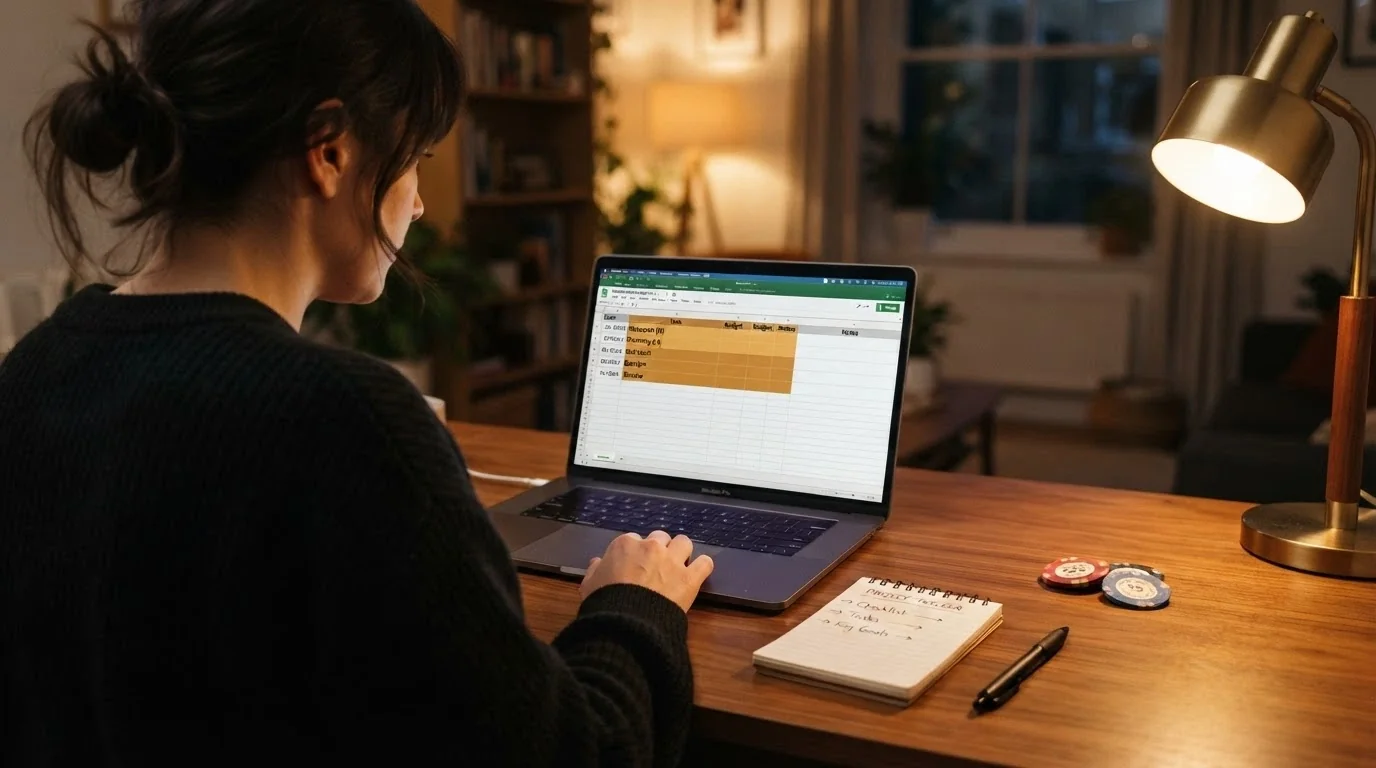 una tabella comparativa stilizzata su schermo di laptop con le colonne operatore, deposito minimo e bonus benvenuto — primi tre operatori evidenziati