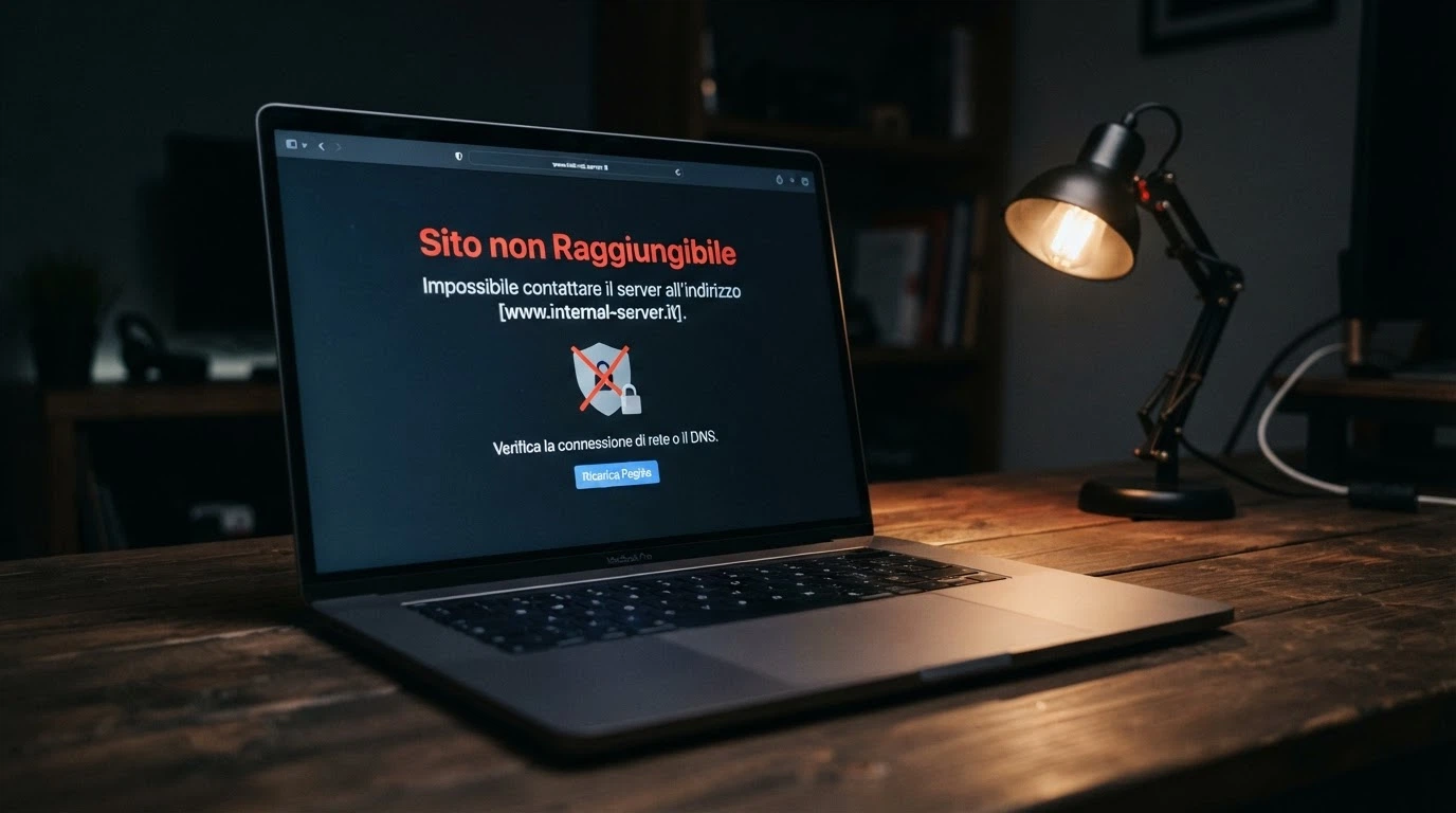 Elenco di domini inibiti su sfondo schermata ADM con messaggio «Sito non raggiungibile — privo di concessione»