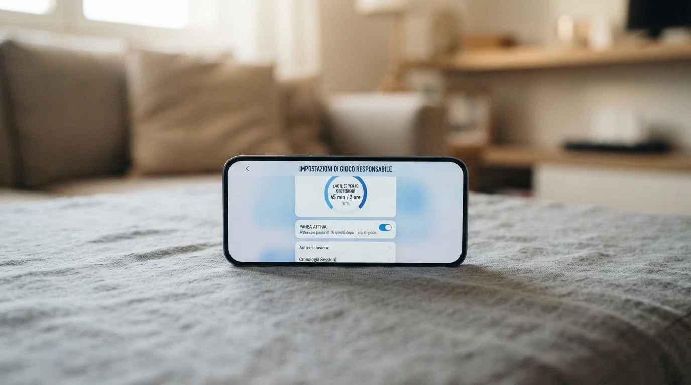 Schermata dei limiti di deposito e autoesclusione nell'area conto di un'app casinò su iPhone