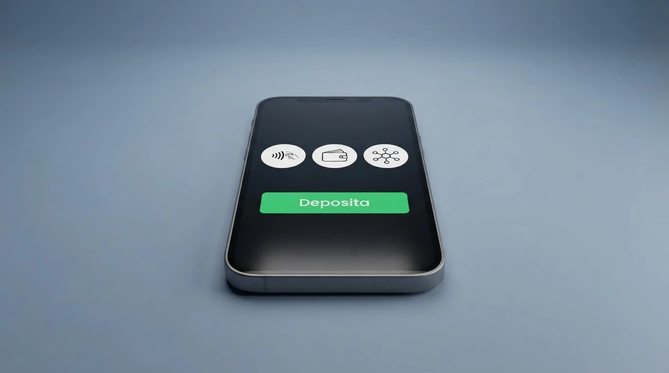 Icone di metodi di pagamento digitali — PayPal, Apple Pay, Bitcoin — su sfondo di una schermata di cassa virtuale