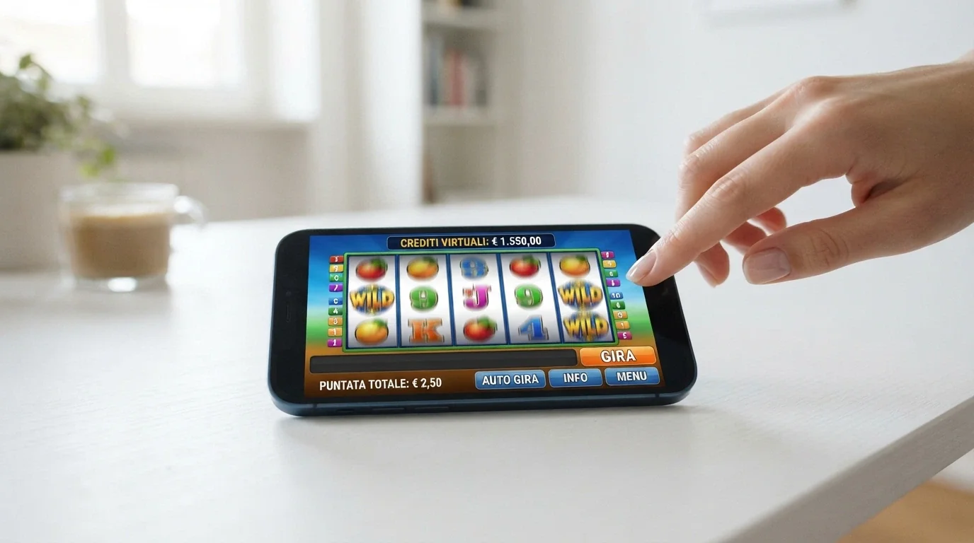 Schermata di una slot machine in modalità demo con contatore di credito virtuale su Android