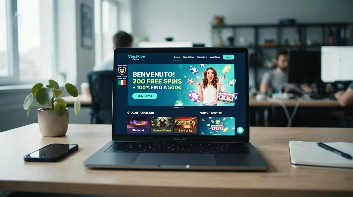 L'interfaccia pulita e moderna di un casinò online appena lanciato, con un banner di benvenuto che promuove giri gratis e la dicitura «Concessionario ADM» visibile