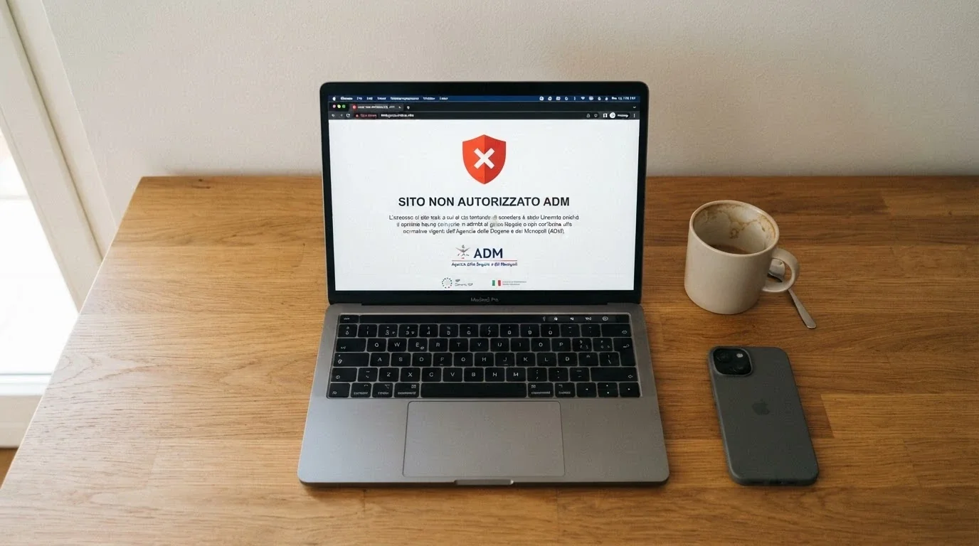 La schermata di un browser che mostra un avviso di sito bloccato dall'ISP italiano con il messaggio «sito non autorizzato ADM»