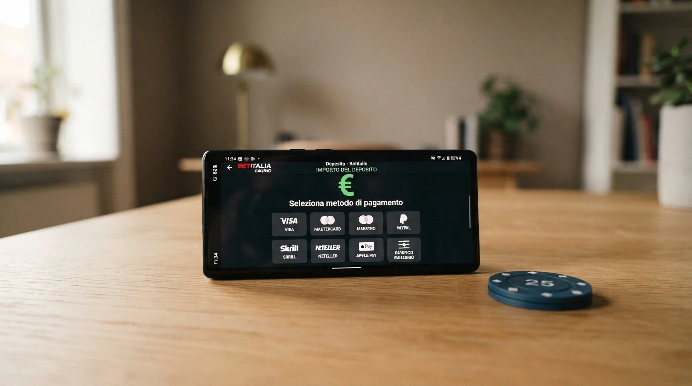 Schermata di deposito su un'app casinò per iPhone con opzioni PayPal, Postepay e Apple Pay